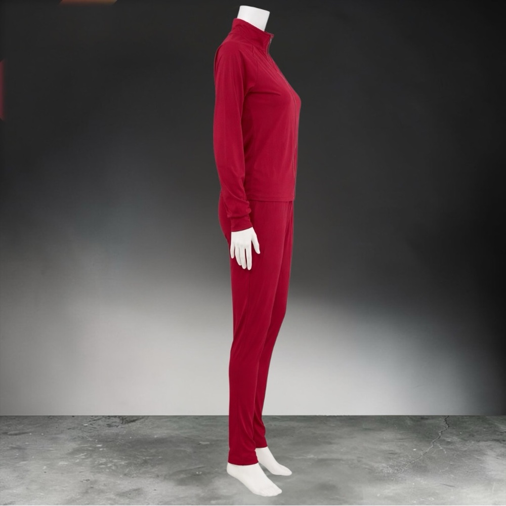 New Women's Zip-Front Track Jacket & Pants Set - Burgundy - Picture 5 of 13